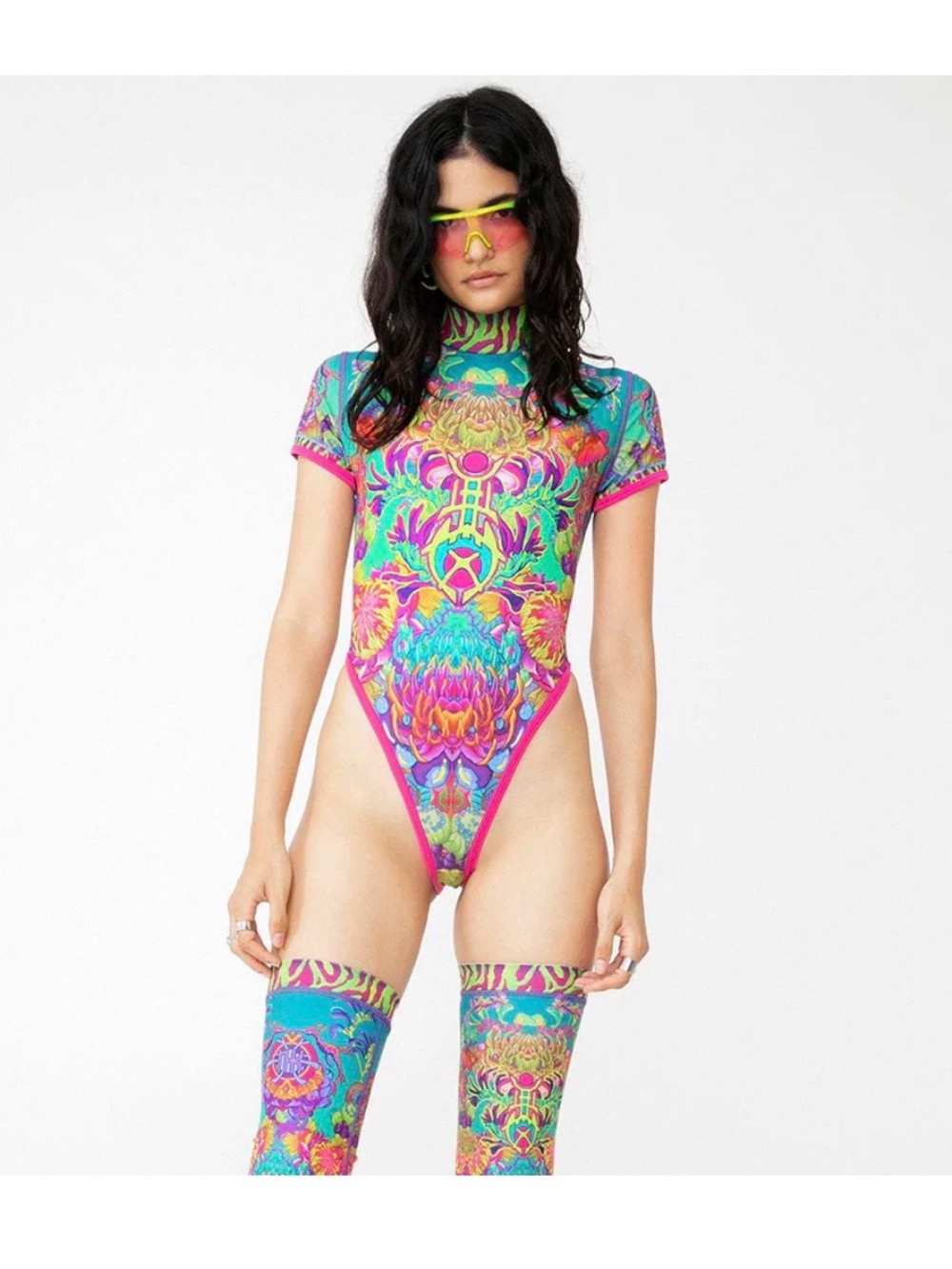 Nixi Killick Cryptic Frequency Neon Multi-Color Psychedelic Rave Leotard